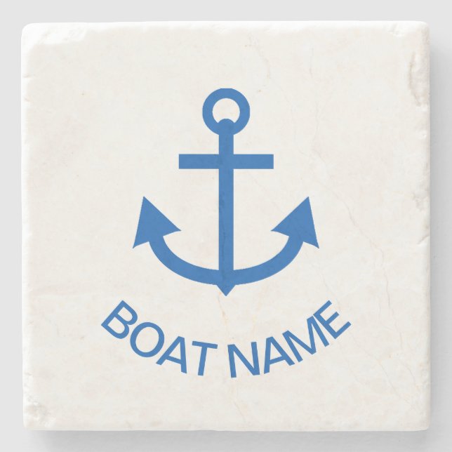 Dessous-de-verre En Pierre Anchor Blue Personalized Your Boat Name (Devant)