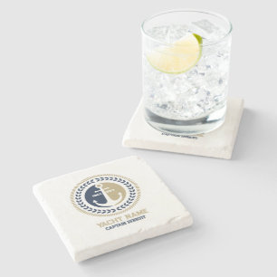 Dessous-de-verre En Pierre Ancrage de bateau nautique bleu et or