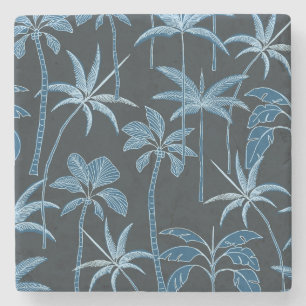Dessous-de-verre En Pierre Ancre Naturelle : Absorbant Botanique Palmier Navy