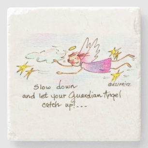 Dessous-de-verre En Pierre Ange volant en violet, étoiles d'or dit ralentir