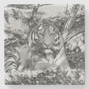 Dessous-de-verre En Pierre AnimalArtBW_Tiger_001