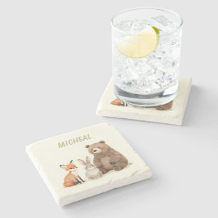 Dessous-de-verre En Pierre Animaux de la forêt de la forêt de Monogramme
