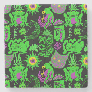 Dessous-de-verre En Pierre Animaux psychédéliques motif Black BG