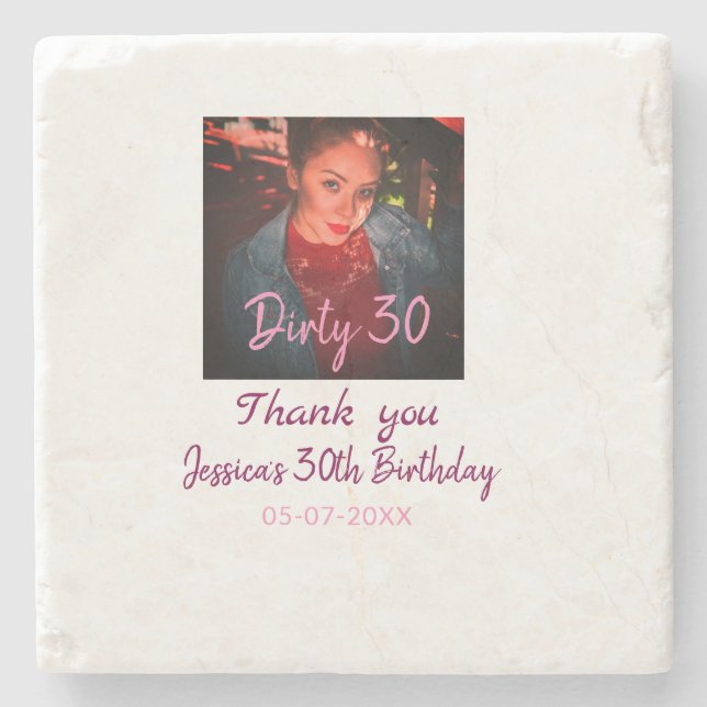 Dessous-de-verre En Pierre Anniversaire Dirty 30 ajouter nom rose ajouter pho (Devant)