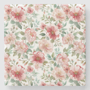 Dessous-de-verre En Pierre Anniversaire Floral Rose Rouge