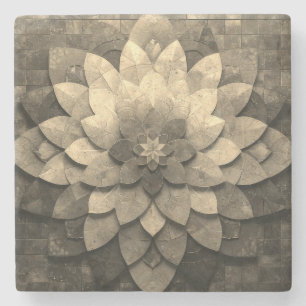Dessous-de-verre En Pierre Antique Golden Mandala Art Fleur texturée