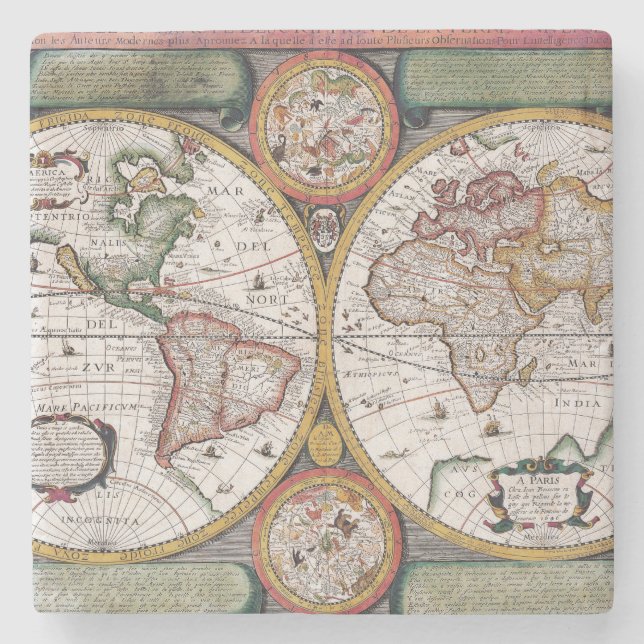 Dessous-de-verre En Pierre Antique vieille carte inspirée (12) (Devant)