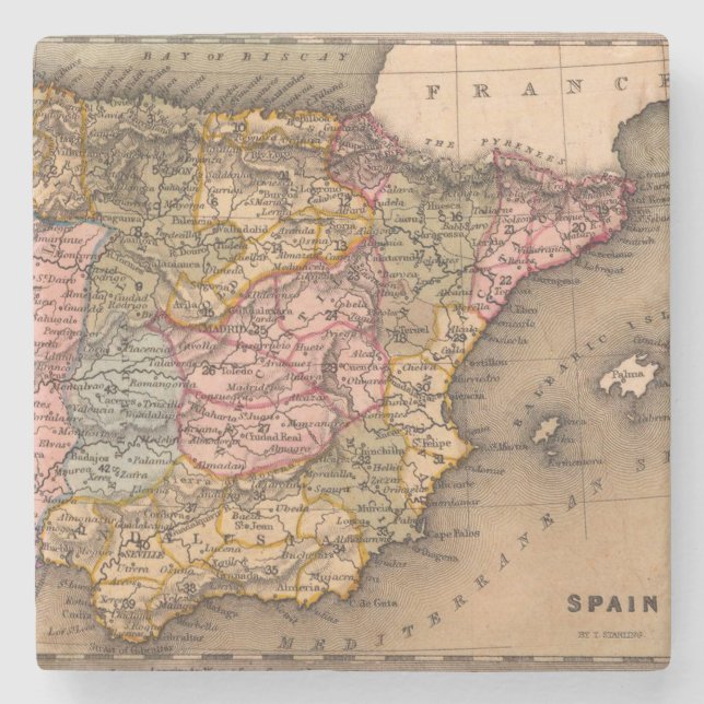 Dessous-de-verre En Pierre Antique vieille carte inspirée (5) (Devant)