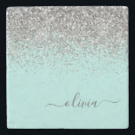Dessous-de-verre En Pierre Aqua bleu Turquoise Parties scintillant argent Mon<br><div class="desc">Aqua Blue - Turquoise et Silver Sparkle Parties scintillant Script Monogramme Nom Carrelage de pierre. Cela rend la remise de diplômes parfaite,  doux 16 ans,  mariage,  douche nuptiale,  anniversaire,  baby shower ou cadeau de fête de bachelorette pour quelqu'un qui aime le luxe glam et les styles chic.</div>