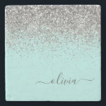Dessous-de-verre En Pierre Aqua bleu Turquoise Parties scintillant argent Mon<br><div class="desc">Aqua Blue - Turquoise et Silver Sparkle Parties scintillant Script Monogramme Nom Carrelage de pierre. Cela rend la remise de diplômes parfaite,  doux 16 ans,  mariage,  douche nuptiale,  anniversaire,  baby shower ou cadeau de fête de bachelorette pour quelqu'un qui aime le luxe glam et les styles chic.</div>