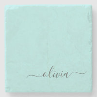 Aqua Blue Turquoise Moderne Script Girl Monogramme