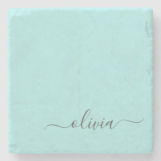 Dessous-de-verre En Pierre Aqua Blue Turquoise Moderne Script Girl Monogramme