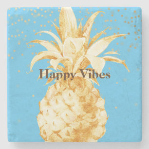 Dessous-de-verre En Pierre Aqua Blue Yellow Gold Ananas
