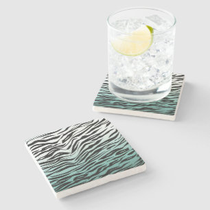 Dessous-de-verre En Pierre Aqua Mint Black Zebra Print Ombre
