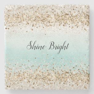 Dessous-de-verre En Pierre Aqua Watercolor Gold Confetti Parties scintillant