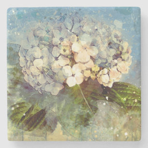 Dessous-de-verre En Pierre Aquarelle Abstraite bleue, blanche Hydrangée