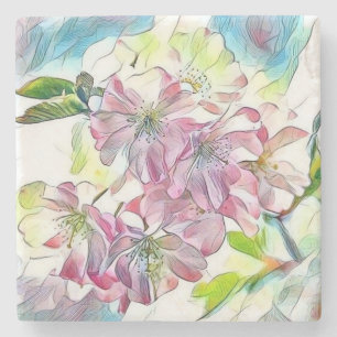 Dessous-de-verre En Pierre Aquarelle blanche moderne couleur rose cerisier