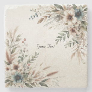 Dessous-de-verre En Pierre Aquarelle bleu ivoire Fleurs Dessous de verre en p