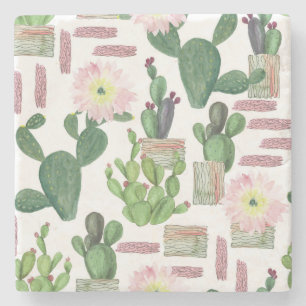 Dessous-de-verre En Pierre Aquarelle Cactus Motif de peinture transparente