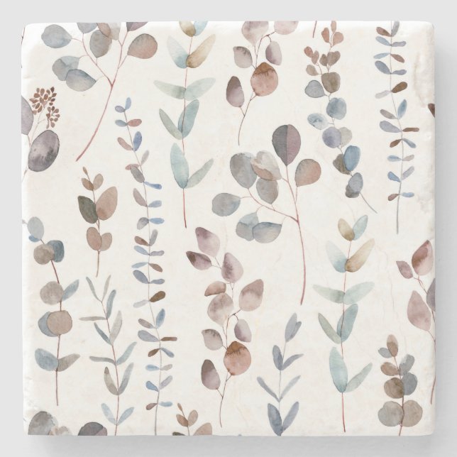 Dessous-de-verre En Pierre Aquarelle colorée d'Eucalyptus   (Devant)