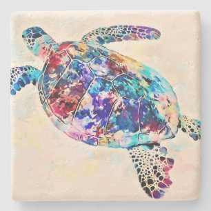 Dessous-de-verre En Pierre Aquarelle de la tortue de mer d'Hawaï