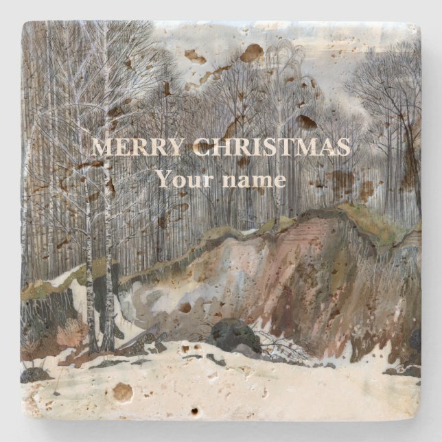 Dessous-de-verre En Pierre Aquarelle de ravin neigeux (Devant)