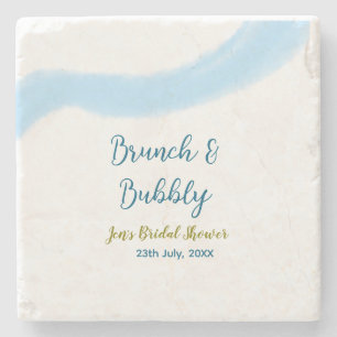 Dessous-de-verre En Pierre Aquarelle dorée bleue bulles et brunch mariage