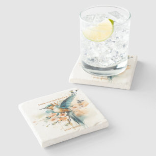 Dessous-de-verre En Pierre Aquarelle Élégant Monogramme De Colibri Avec Nom