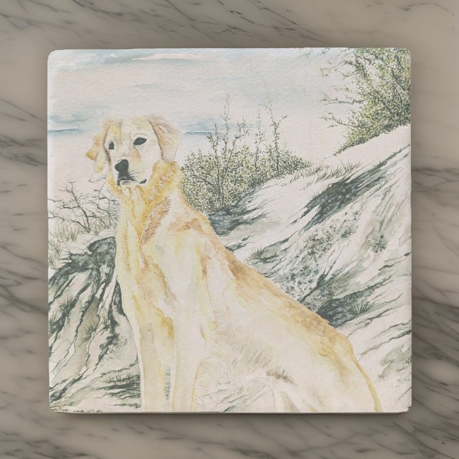 Dessous-de-verre En Pierre Aquarelle Fière Golden Retriever Chien (Créateur téléchargé)