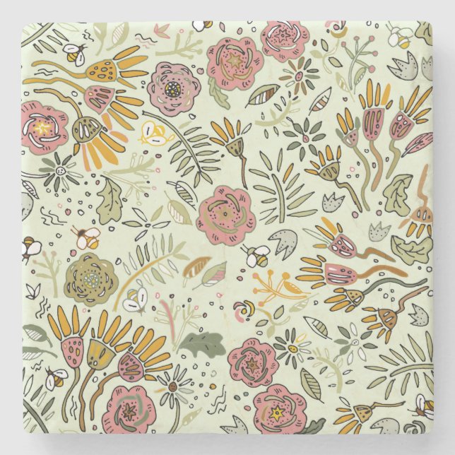 Dessous-de-verre En Pierre Aquarelle Florale Fleurs d'abeille Élégante Modern (Devant)