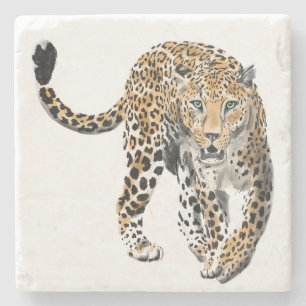 Dessous-de-verre En Pierre aquarelle léopard jungle chat animal peint vert