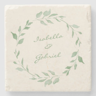 Dessous-de-verre En Pierre Aquarelle minimaliste couronne botanique avec nom