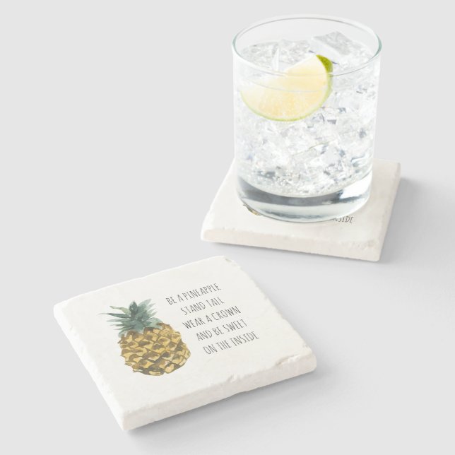 Dessous-de-verre En Pierre Aquarelle moderne ananas et citation amusante posi (Côté)
