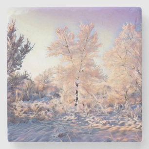 Dessous-de-verre En Pierre Aquarelle moderne des arbres enneigés colorés