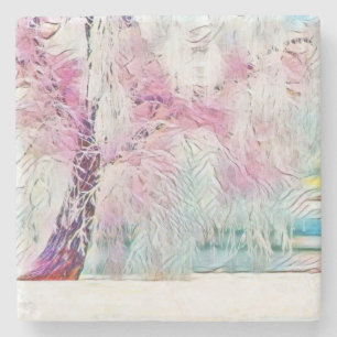Dessous-de-verre En Pierre Aquarelle moderne des arbres enneigés colorés