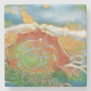 Dessous-de-verre En Pierre Aquarelle moderne orange et coquillage vert