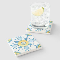 Aquarelle Motif bleu et jaune carreaux marocains