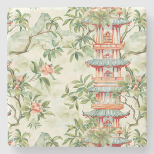 Dessous-de-verre En Pierre Aquarelle Pagode asiatique dans paysage verdoyant