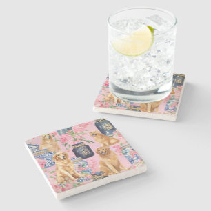 Dessous-de-verre En Pierre Aquarelle Palm Beach Golden Retrivers Ginger Jar