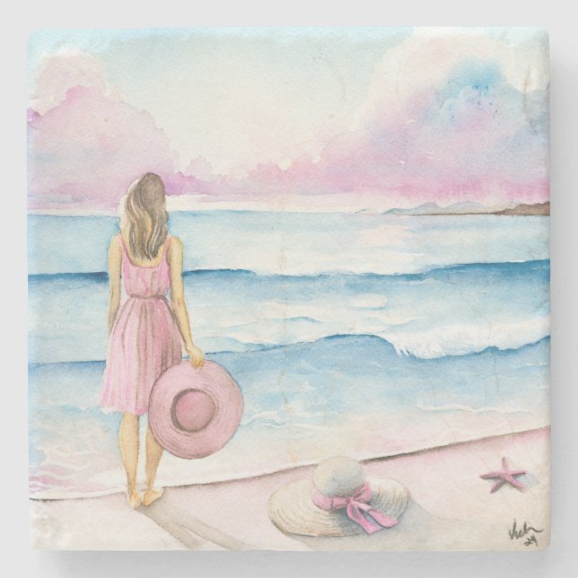 Dessous-de-verre En Pierre Aquarelle Par Le Rivage Unique (Devant)