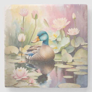 Dessous-de-verre En Pierre Aquarelle Peinture canard sur un étang