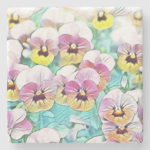 Dessous-de-verre En Pierre Aquarelle peinture de volets rose, jaune, blanc