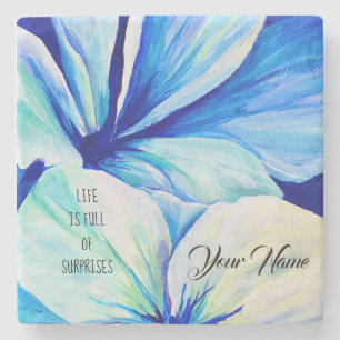 Dessous-de-verre En Pierre Aquarelle Perse Bleu Pétales Motif