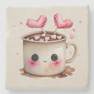 Dessous-de-verre En Pierre Aquarelle rose et crème mignonne Chocolat chaud Mu
