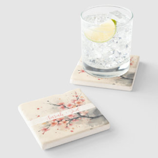 Dessous-de-verre En Pierre Aquarelle rose pâle Sakura Mariage Dessous de verr