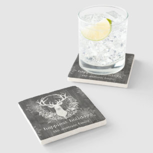 Dessous-de-verre En Pierre Aquarelle rustique renne blanc