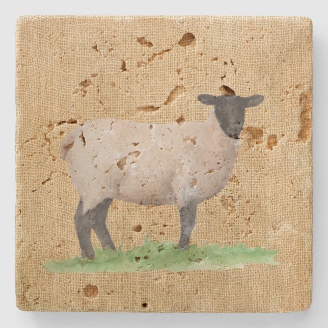 Dessous-de-verre En Pierre Aquarelle Suffolk Sheep (Devant)