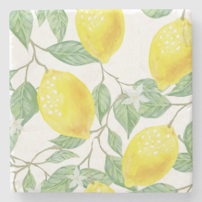 Dessous-de-verre En Pierre Aquarelle tendance citron florale (Devant)