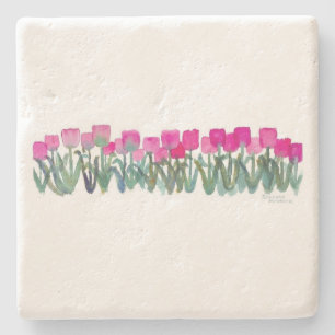 Dessous-de-verre En Pierre Aquarelle Tulipes rose Dessous de verre en calcair