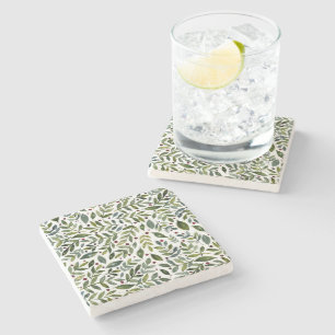 Dessous-de-verre En Pierre Aquarelle verte branches saisonnières et baies